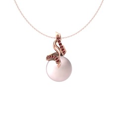 Kraliyet İnci Kolye - Pembe inci ve garnet 8 ayar rose altın kolye (40 cm rose altın rolo zincir) #88t61w