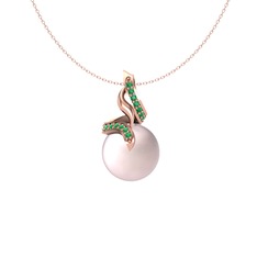 Kraliyet İnci Kolye - Pembe inci ve yeşil kuvars 8 ayar rose altın kolye (40 cm rose altın rolo zincir) #8atn0x
