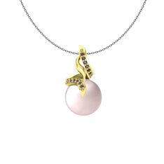Pembe inci ve dumanlı kuvars 8 ayar altın kolye (40 cm gümüş rolo zincir)