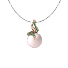 Kraliyet İnci Kolye - Pembe inci ve yeşil kuvars 925 ayar rose altın kaplama gümüş kolye (40 cm gümüş rolo zincir) #8r5iyx