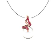 Inci ve rodolit garnet 8 ayar rose altın kolye (40 cm gümüş rolo zincir)