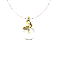 Kraliyet İnci Kolye - Inci ve dumanlı kuvars 14 ayar altın kolye (40 cm rose altın rolo zincir) #ag99qh