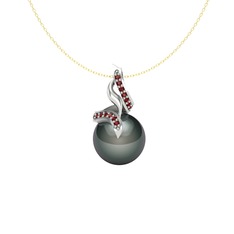 Kraliyet İnci Kolye - Siyah inci ve garnet 8 ayar beyaz altın kolye (40 cm gümüş rolo zincir) #ao4ylx