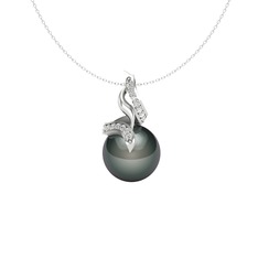 Kraliyet İnci Kolye - Siyah inci ve swarovski 8 ayar beyaz altın kolye (40 cm beyaz altın rolo zincir) #bczjsh