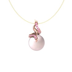 Pembe inci ve pembe kuvars 18 ayar rose altın kolye (40 cm gümüş rolo zincir)