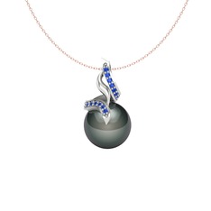 Kraliyet İnci Kolye - Siyah inci ve lab safir 18 ayar beyaz altın kolye (40 cm rose altın rolo zincir) #djeaok
