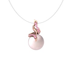 Kraliyet İnci Kolye - Pembe inci ve pembe kuvars 8 ayar rose altın kolye (40 cm beyaz altın rolo zincir) #djg1vt