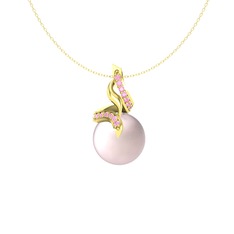 Kraliyet İnci Kolye - Pembe inci ve pembe kuvars 14 ayar altın kolye (40 cm altın rolo zincir) #ebyxcs