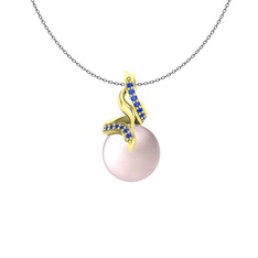 Kraliyet İnci Kolye - Pembe inci ve lab safir 925 ayar altın kaplama gümüş kolye (40 cm gümüş rolo zincir) #eieohf