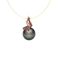 Kraliyet İnci Kolye - Siyah inci ve garnet 925 ayar rose altın kaplama gümüş kolye (40 cm altın rolo zincir) #eo4bqt