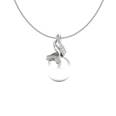 Kraliyet İnci Kolye - Inci ve swarovski 18 ayar beyaz altın kolye (40 cm gümüş rolo zincir) #eu0um0