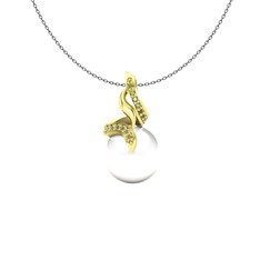Inci ve peridot 18 ayar altın kolye (40 cm gümüş rolo zincir)