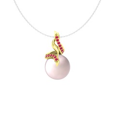 Pembe inci ve rodolit garnet 18 ayar altın kolye (40 cm beyaz altın rolo zincir)