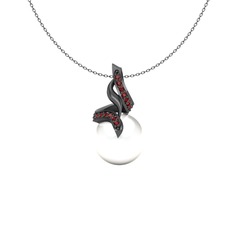 Kraliyet İnci Kolye - Inci ve garnet 925 ayar siyah rodyum kaplama gümüş kolye (40 cm gümüş rolo zincir) #ffffod