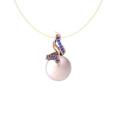 Pembe inci ve lab safir 18 ayar rose altın kolye (40 cm gümüş rolo zincir)