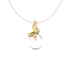 Kraliyet İnci Kolye - Inci ve pembe kuvars 14 ayar altın kolye (40 cm rose altın rolo zincir) #ghaxnn