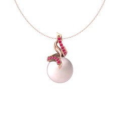 Pembe inci ve rodolit garnet 14 ayar rose altın kolye (40 cm rose altın rolo zincir)