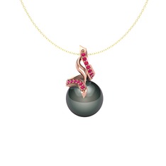 Siyah inci ve rodolit garnet 14 ayar rose altın kolye (40 cm altın rolo zincir)