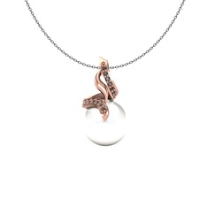 Inci ve dumanlı kuvars 14 ayar rose altın kolye (40 cm gümüş rolo zincir)