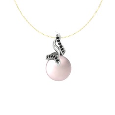 Kraliyet İnci Kolye - Pembe inci ve siyah zirkon 18 ayar beyaz altın kolye (40 cm altın rolo zincir) #hkxmj1