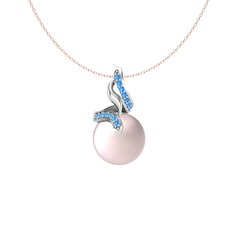 Pembe inci ve akuamarin 14 ayar beyaz altın kolye (40 cm gümüş rolo zincir)
