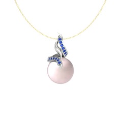 Kraliyet İnci Kolye - Pembe inci ve lab safir 14 ayar beyaz altın kolye (40 cm altın rolo zincir) #iaj9a9