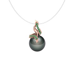 Kraliyet İnci Kolye - Siyah inci ve yeşil kuvars 925 ayar rose altın kaplama gümüş kolye (40 cm gümüş rolo zincir) #jboqjh