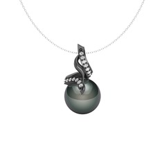 Kraliyet İnci Kolye - Siyah inci ve swarovski 925 ayar siyah rodyum kaplama gümüş kolye (40 cm gümüş rolo zincir) #kjaylj