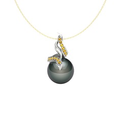 Kraliyet İnci Kolye - Siyah inci ve sitrin 925 ayar gümüş kolye (40 cm altın rolo zincir) #kqnlrh