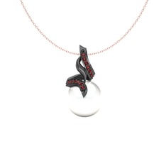 Kraliyet İnci Kolye - Inci ve garnet 925 ayar siyah rodyum kaplama gümüş kolye (40 cm rose altın rolo zincir) #l2eud1