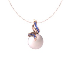 Kraliyet İnci Kolye - Pembe inci ve lab safir 8 ayar rose altın kolye (40 cm rose altın rolo zincir) #ldzwum