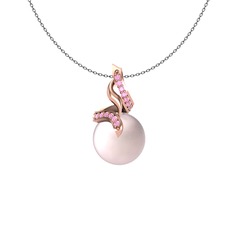 Kraliyet İnci Kolye - Pembe inci ve pembe kuvars 8 ayar rose altın kolye (40 cm gümüş rolo zincir) #mcvuvm