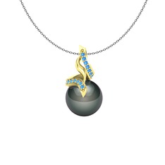 Kraliyet İnci Kolye - Siyah inci ve akuamarin 8 ayar altın kolye (40 cm gümüş rolo zincir) #mgzqxx