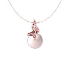 Kraliyet İnci Kolye - Pembe inci ve pembe kuvars 925 ayar rose altın kaplama gümüş kolye (40 cm rose altın rolo zincir) #n0l8qy
