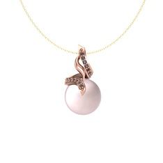 Kraliyet İnci Kolye - Pembe inci ve dumanlı kuvars 18 ayar rose altın kolye (40 cm altın rolo zincir) #n37cc6