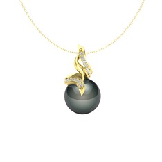 Siyah inci ve beyaz zirkon 925 ayar altın kaplama gümüş kolye (40 cm gümüş rolo zincir)