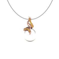 Kraliyet İnci Kolye - Inci ve sitrin 14 ayar rose altın kolye (40 cm gümüş rolo zincir) #nhlhj1