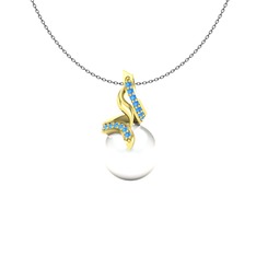 Kraliyet İnci Kolye - Inci ve akuamarin 925 ayar altın kaplama gümüş kolye (40 cm gümüş rolo zincir) #no1mcn