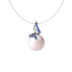 Kraliyet İnci Kolye - Pembe inci ve lab safir 18 ayar beyaz altın kolye (40 cm gümüş rolo zincir) #ox5zzv