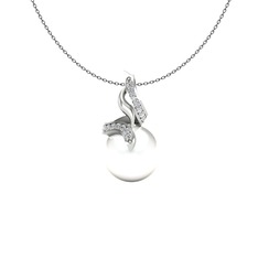 Kraliyet İnci Kolye - Inci ve pırlanta 925 ayar gümüş kolye (0.2288 karat, 40 cm gümüş rolo zincir) #p2crix