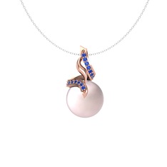 Kraliyet İnci Kolye - Pembe inci ve lab safir 14 ayar rose altın kolye (40 cm beyaz altın rolo zincir) #phw5oo