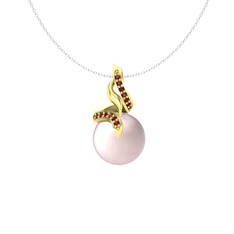 Kraliyet İnci Kolye - Pembe inci ve garnet 18 ayar altın kolye (40 cm beyaz altın rolo zincir) #qt0w0n