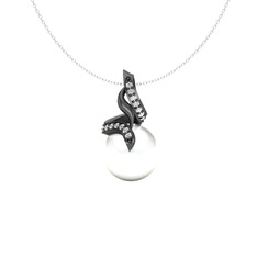 Inci ve swarovski 925 ayar siyah rodyum kaplama gümüş kolye (40 cm beyaz altın rolo zincir)