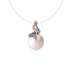 Kraliyet İnci Kolye - Pembe inci ve akuamarin 8 ayar rose altın kolye (40 cm beyaz altın rolo zincir) #rht615