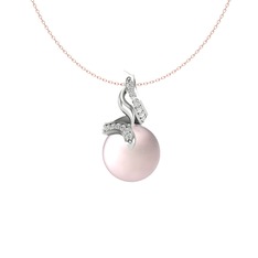 Pembe inci ve beyaz zirkon 18 ayar beyaz altın kolye (40 cm rose altın rolo zincir)
