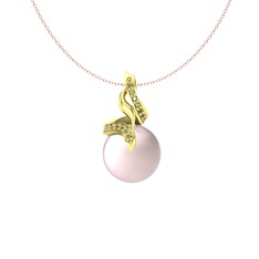 Pembe inci ve peridot 14 ayar altın kolye (40 cm gümüş rolo zincir)