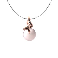 Kraliyet İnci Kolye - Pembe inci ve siyah zirkon 18 ayar rose altın kolye (40 cm gümüş rolo zincir) #s6hsyb