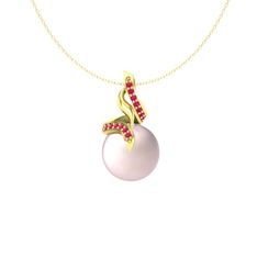 Kraliyet İnci Kolye - Pembe inci ve rodolit garnet 8 ayar altın kolye (40 cm altın rolo zincir) #szegep