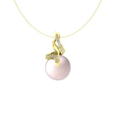 Pembe inci ve pırlanta 18 ayar altın kolye (0.2288 karat, 40 cm altın rolo zincir)