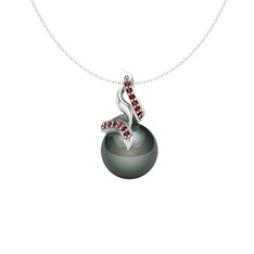 Kraliyet İnci Kolye - Siyah inci ve garnet 14 ayar beyaz altın kolye (40 cm beyaz altın rolo zincir) #tpbtpv